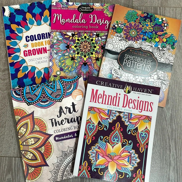 Lot of 5 Adult Coloring Books Hinkler Dover CraZArt Mandalas Mehndi - Picture 1 of 11